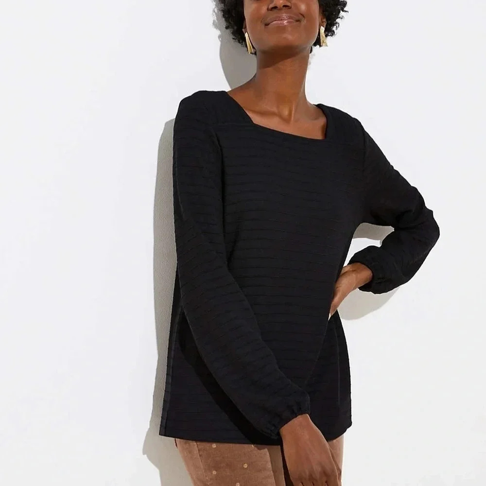 LOFT Textured Stripe Square Neck knit sweater